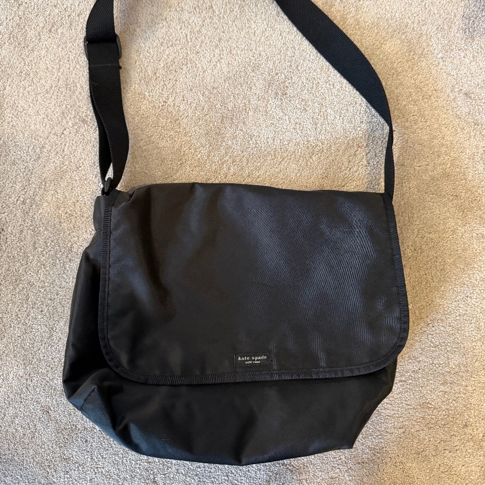 Black Kate Spade messenger bag and matching wallet